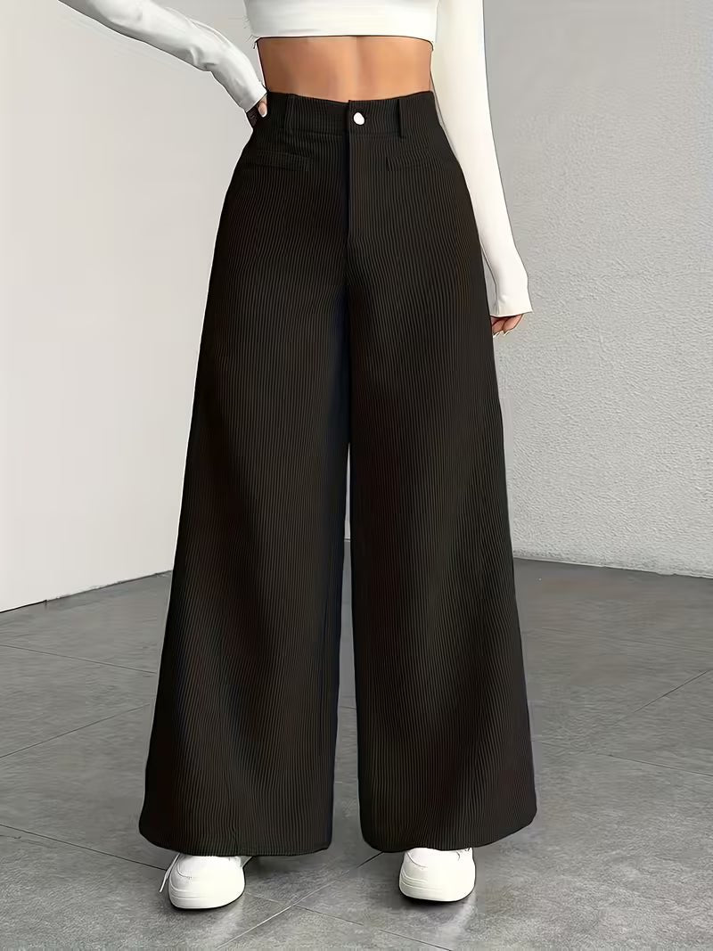 Women's Corduroy Wide-Leg Trousers - Black