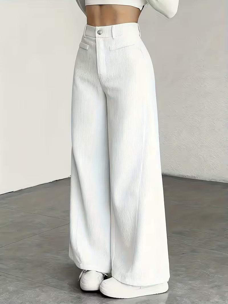 Women's Corduroy Wide-Leg Trousers - White
