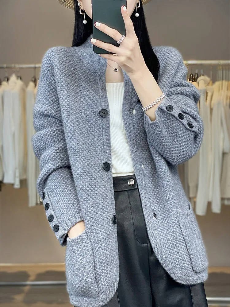 Women's Wool Waffle-Knit Cardigan