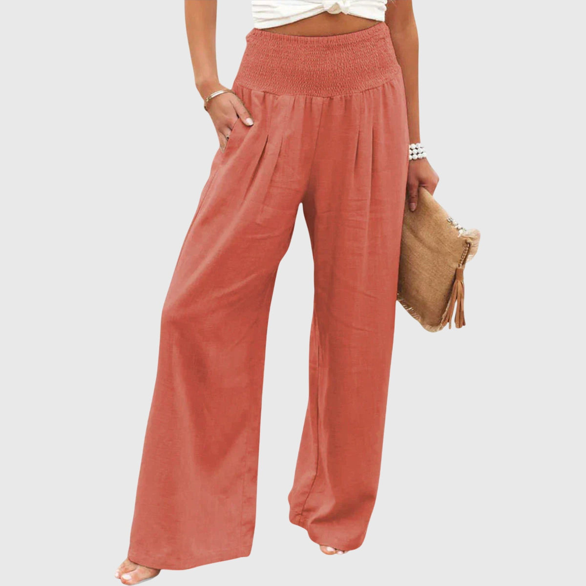Women's Wide-Leg Vacation Trousers - Orange