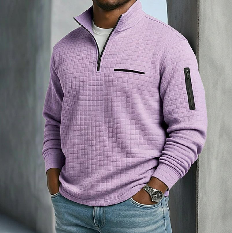 Men's Knit Quarter-Zip Sweatshirt - Purple