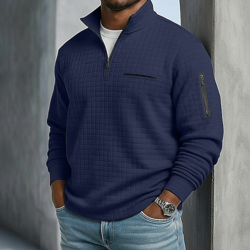 Men's Knit Quarter-Zip Sweatshirt - Navy Blue