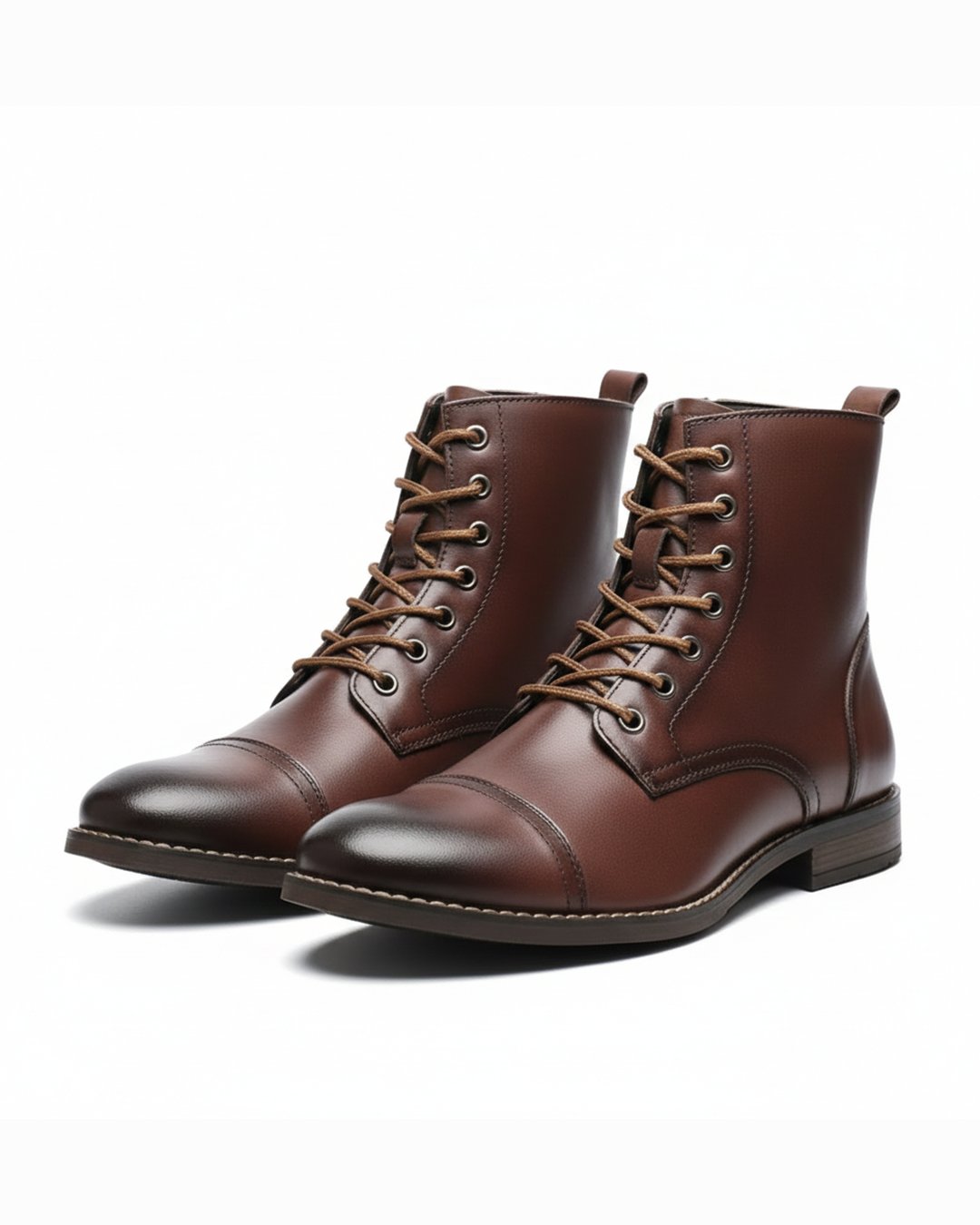 Men's Leather Cap-Toe Ankle Boots - Dark Brown