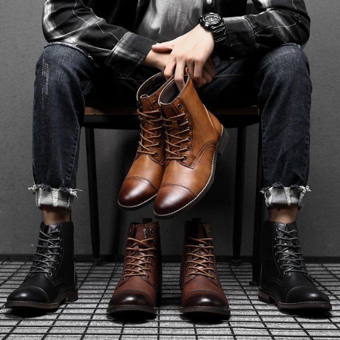Men's Leather Cap-Toe Ankle Boots