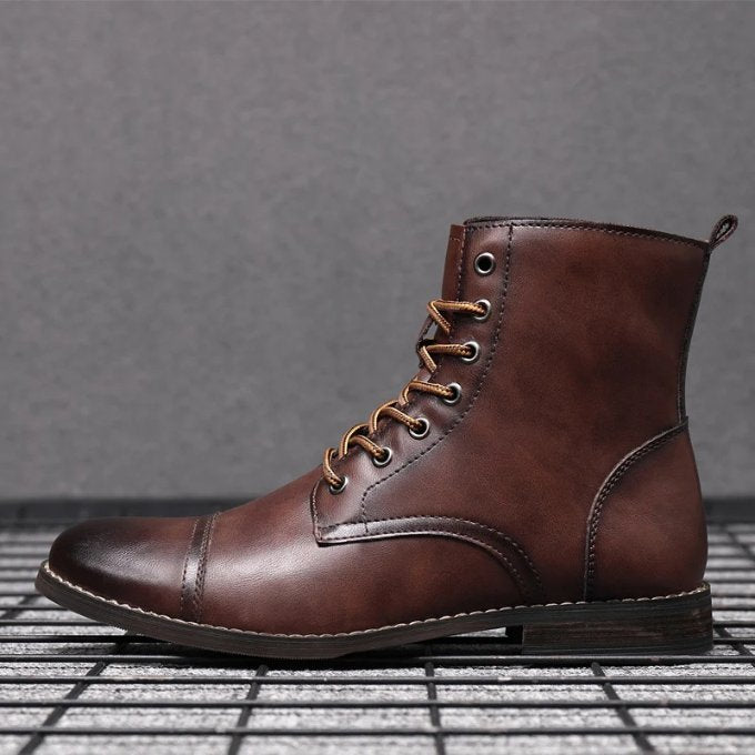 Men's Leather Cap-Toe Ankle Boots