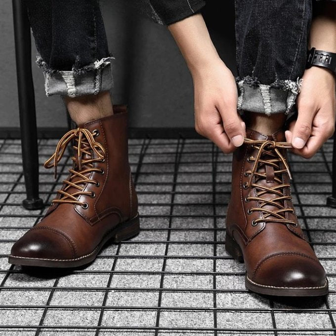 Men's Leather Cap-Toe Ankle Boots