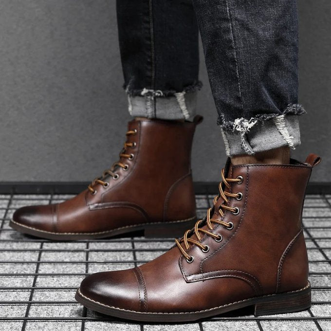 Men's Leather Cap-Toe Ankle Boots