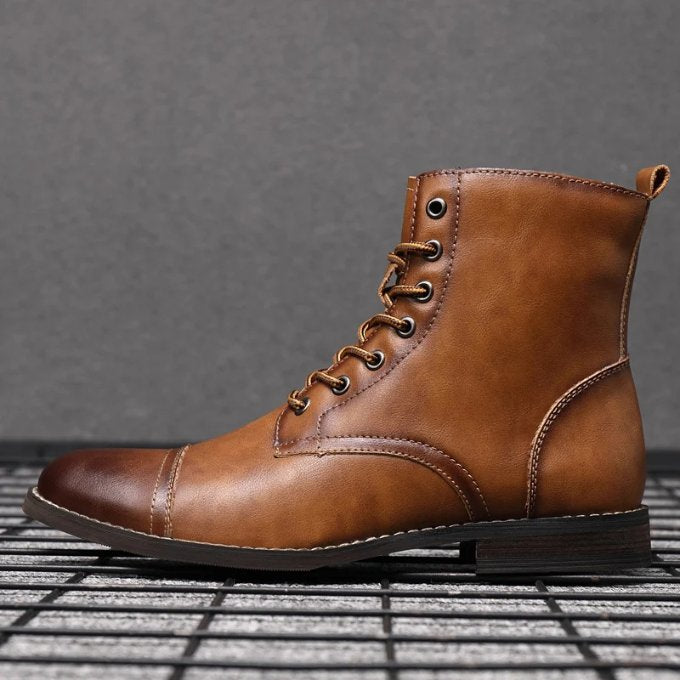 Men's Leather Cap-Toe Ankle Boots - Brown