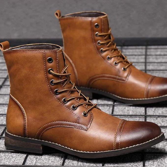 Men's Leather Cap-Toe Ankle Boots