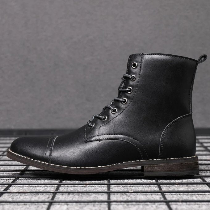 Men's Leather Cap-Toe Ankle Boots - Black