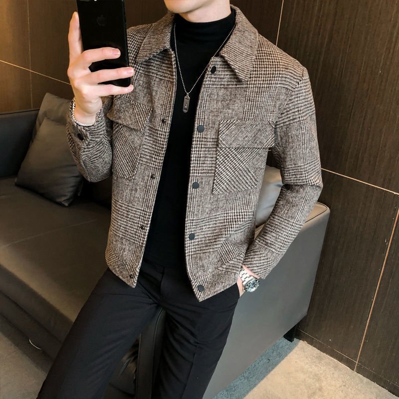 Men's Plaid Wool Shirt Jacket - Taupe