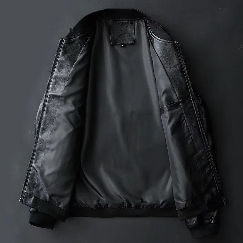 Men's Faux Leather Bomber Jacket