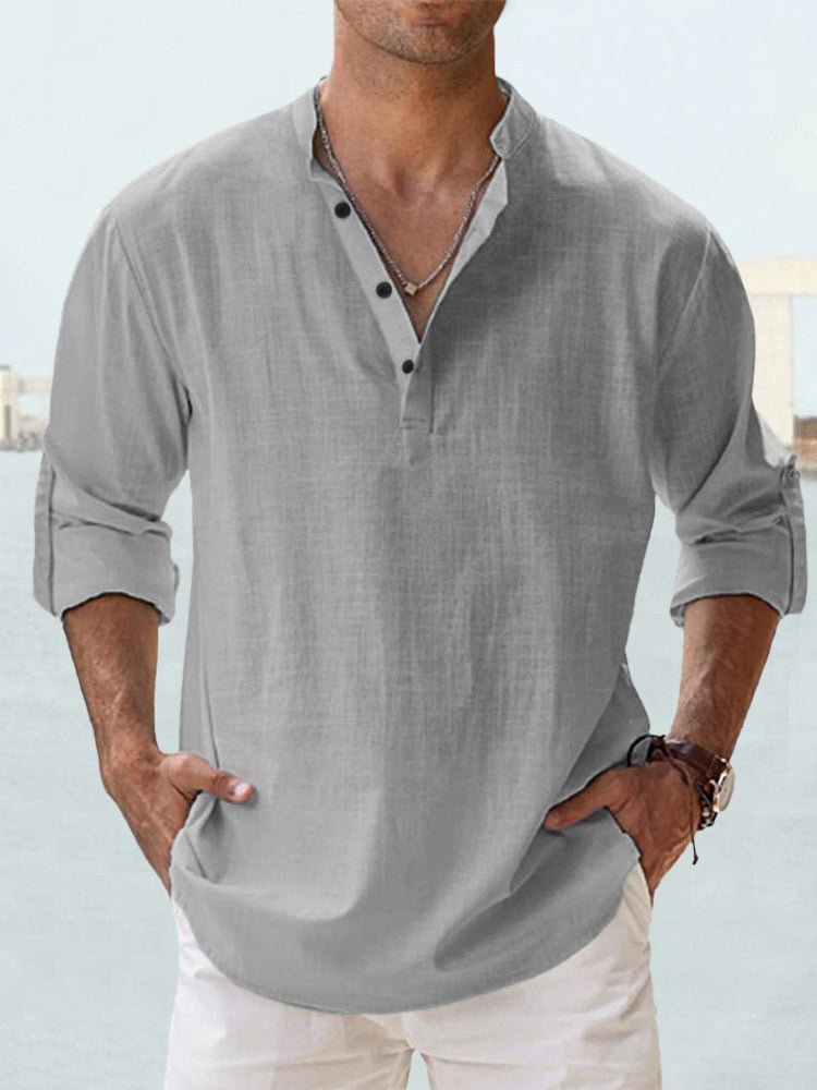 Men's Long Sleeve Beach Henley Shirt - Gray
