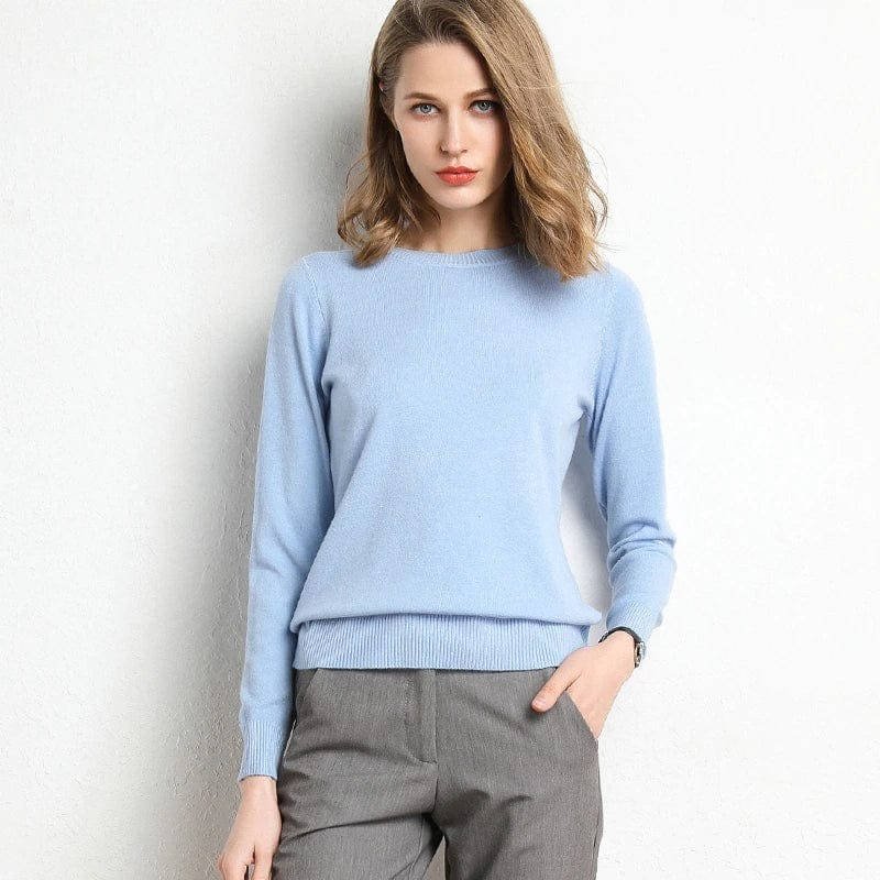 Women's Wool Crew Neck Jumper - Light blue