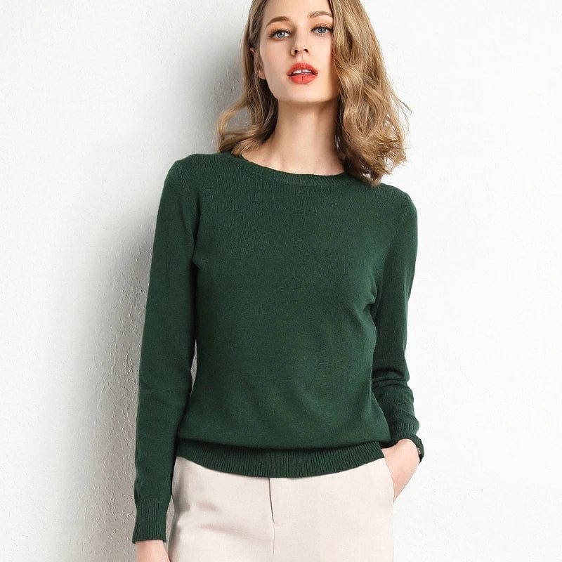 Women's Wool Crew Neck Jumper - Green