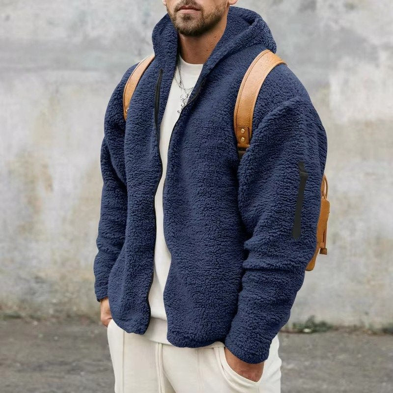 Men's Oversized Sherpa Hoodie Jacket - Navy Blue