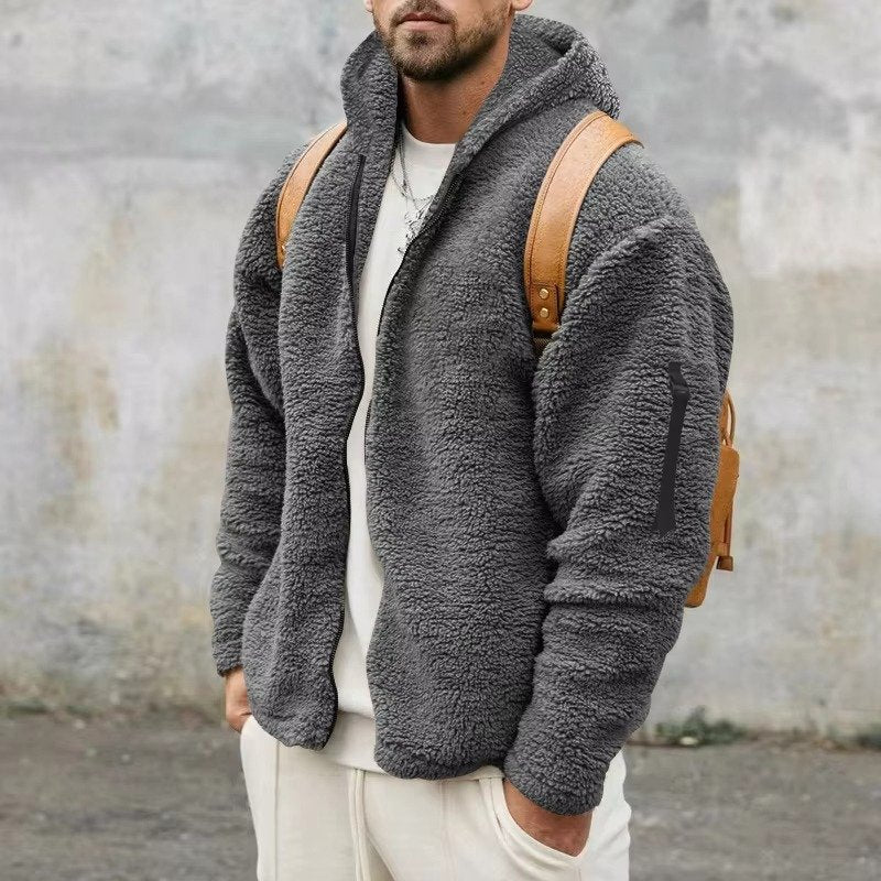 Men's Oversized Sherpa Hoodie Jacket - Gray