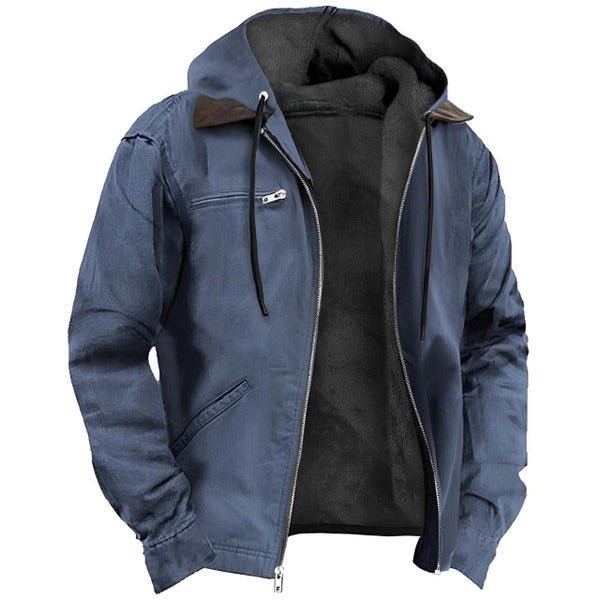 Men's Fleece-Lined Hooded Jacket - Blue