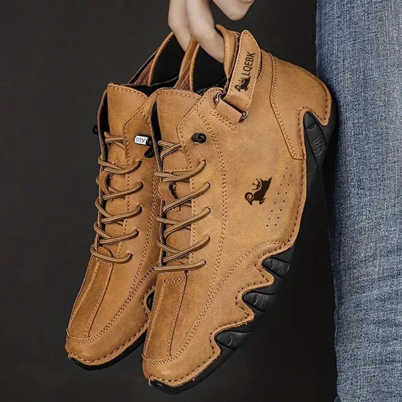Men's High-Top Faux Leather Trainer Boots - Brown
