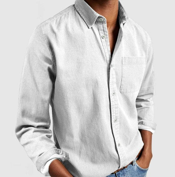 Men's Long Sleeve Denim Shirt - White