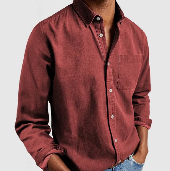 Men's Long Sleeve Denim Shirt - Red