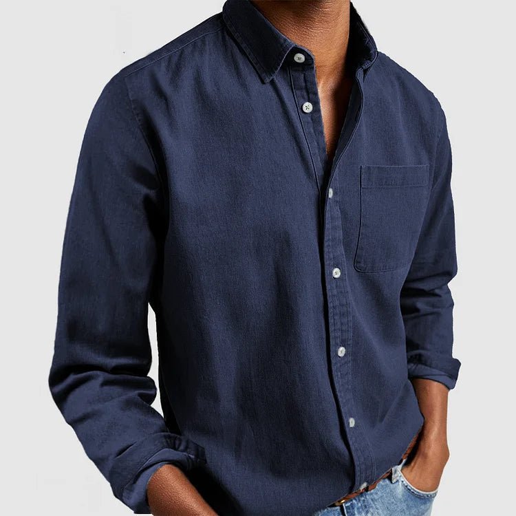 Men's Long Sleeve Denim Shirt - Navy Blue