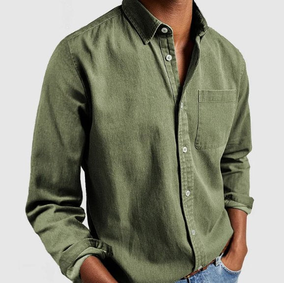 Men's Long Sleeve Denim Shirt - Green