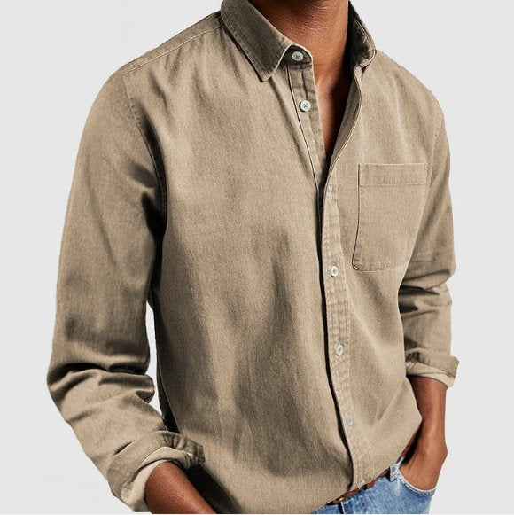 Men's Long Sleeve Denim Shirt - Beige