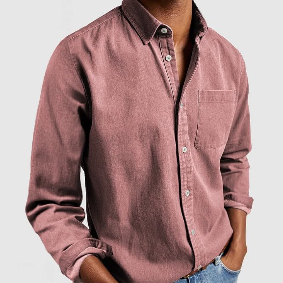 Men's Long Sleeve Denim Shirt - Pink