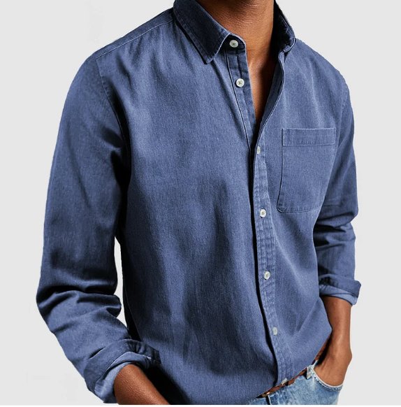Men's Long Sleeve Denim Shirt - Blue