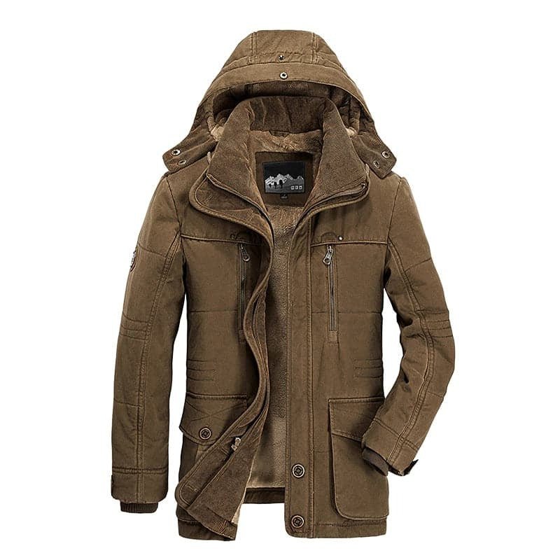 Men's Hooded Parka Jacket - Brown