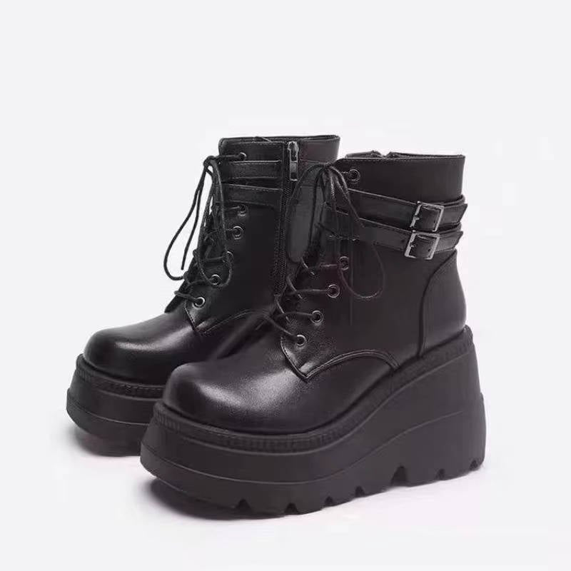 Women's Faux Leather Platform Combat Ankle Boots