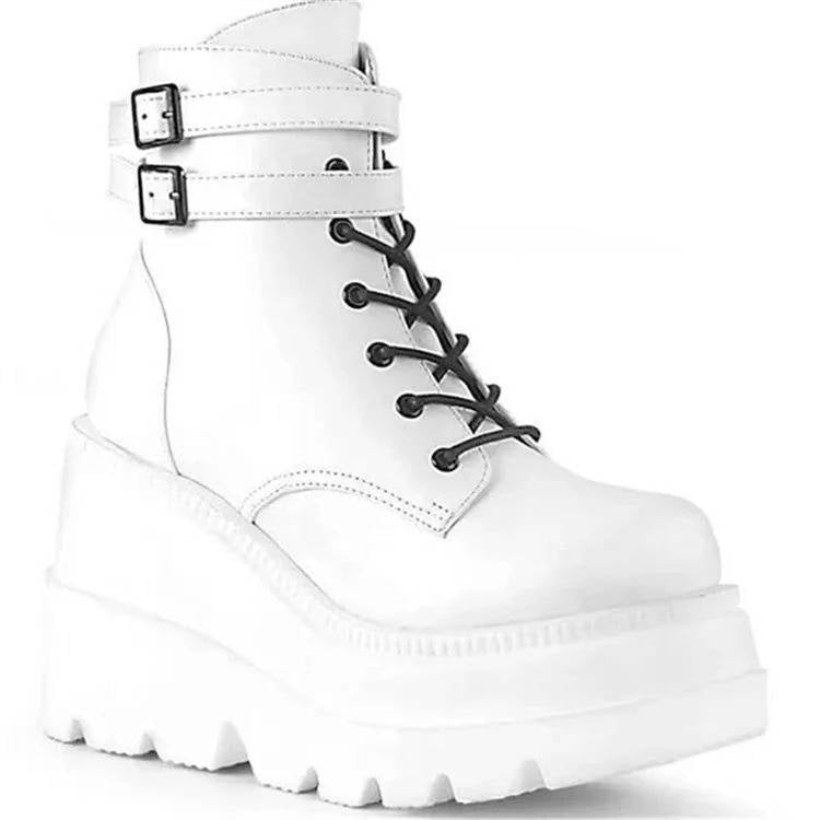 Women's Faux Leather Platform Combat Ankle Boots