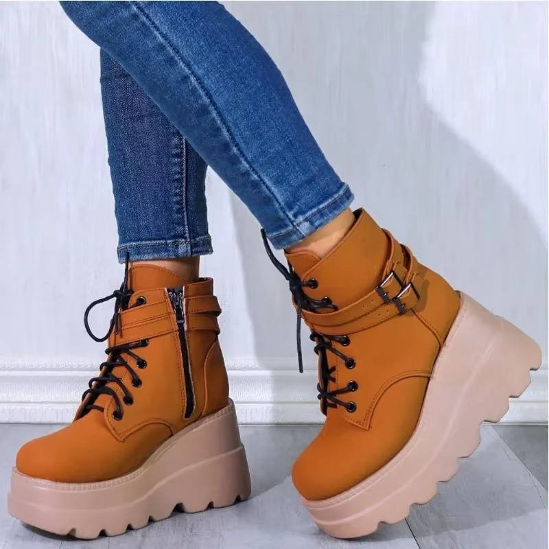 Women's Faux Leather Platform Combat Ankle Boots