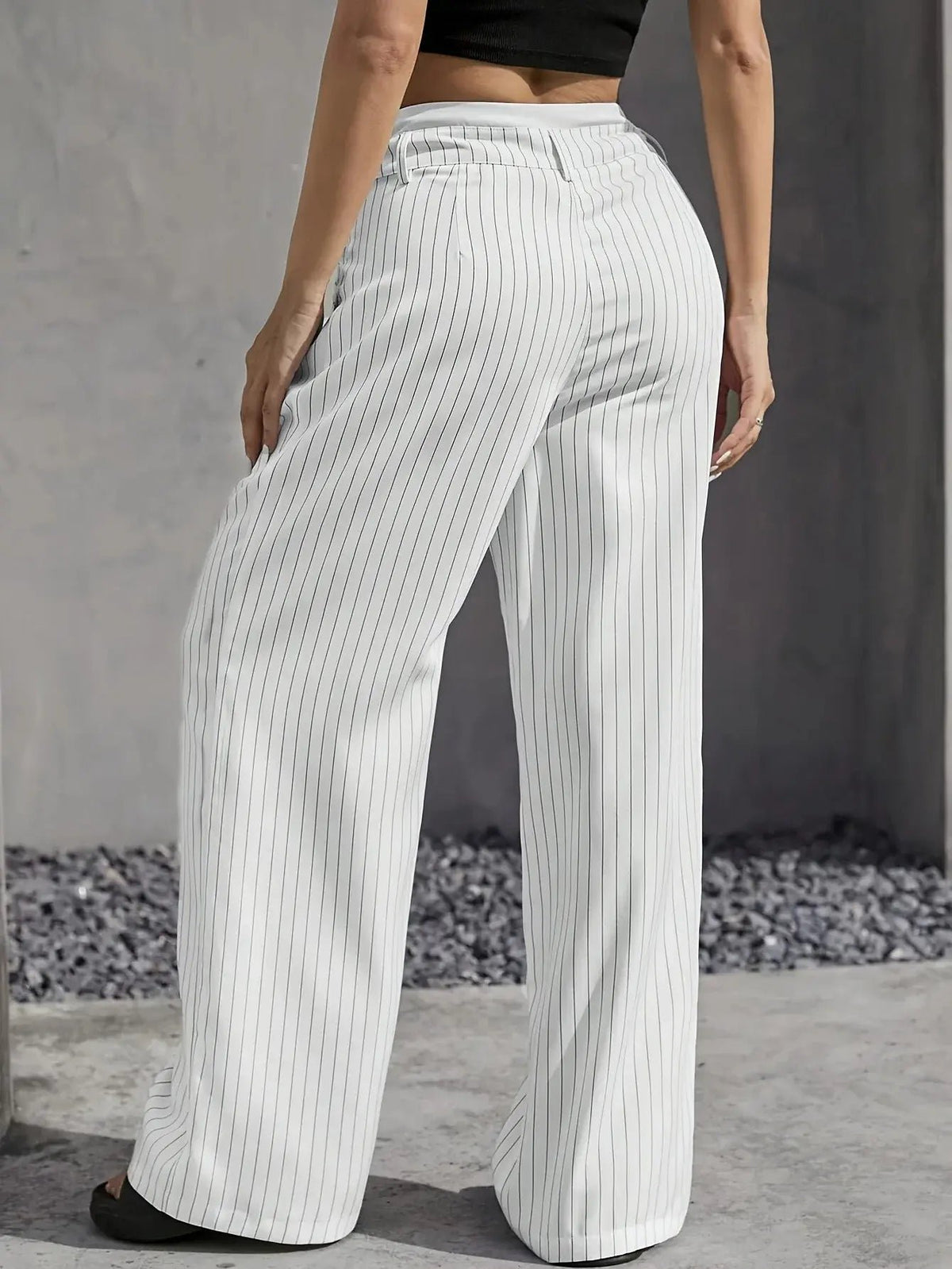 Women's High-Waisted Wide-Leg Pinstripe Trousers