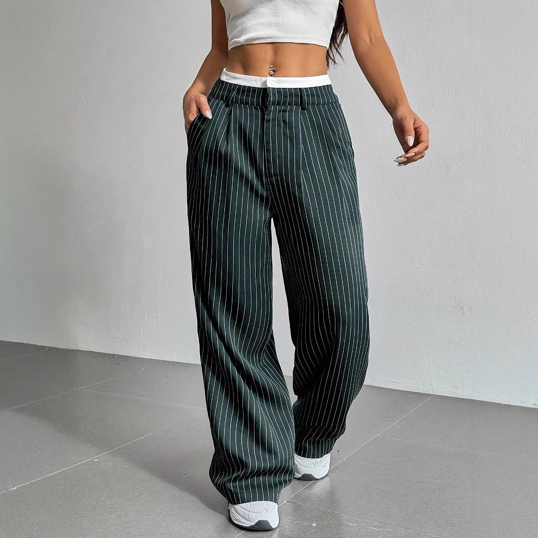 Women's High-Waisted Wide-Leg Pinstripe Trousers