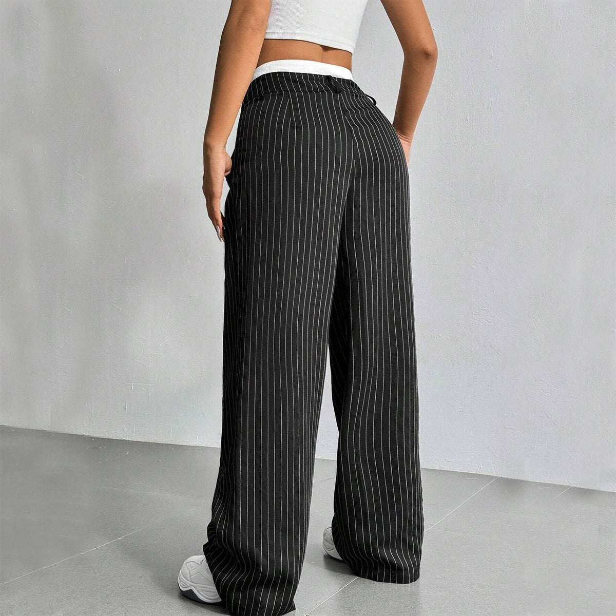 Women's High-Waisted Wide-Leg Pinstripe Trousers