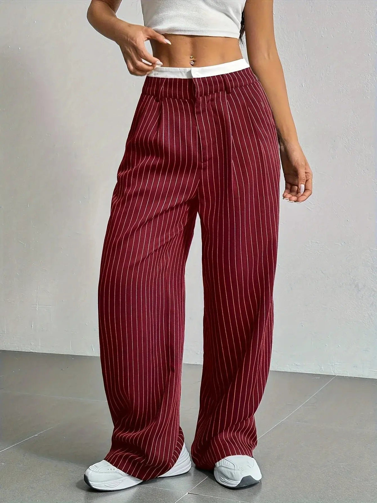 Women's High-Waisted Wide-Leg Pinstripe Trousers