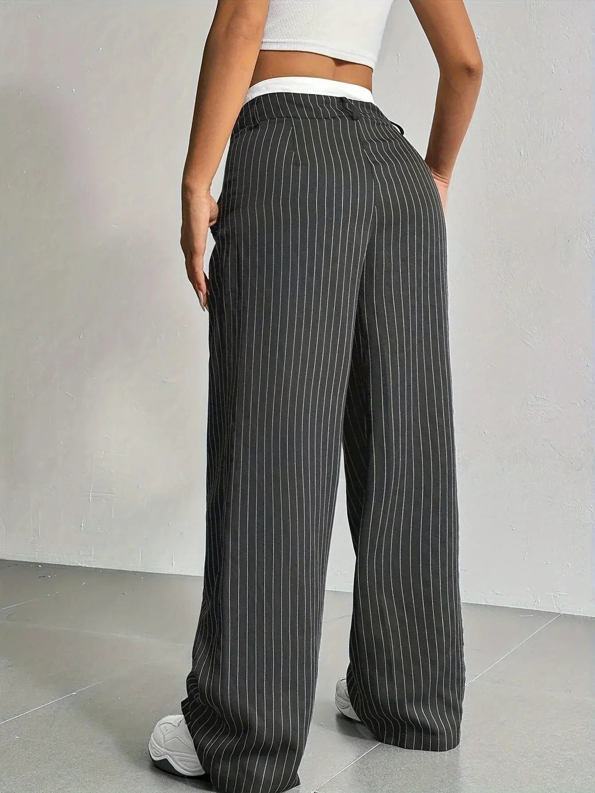 Women's High-Waisted Wide-Leg Pinstripe Trousers