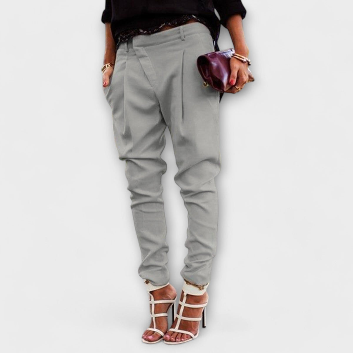 Women's Satin Harem Trousers - Gray