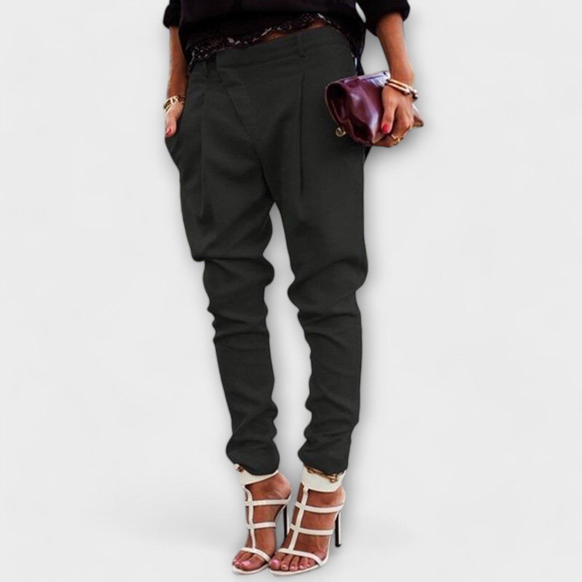 Women's Satin Harem Trousers - Black