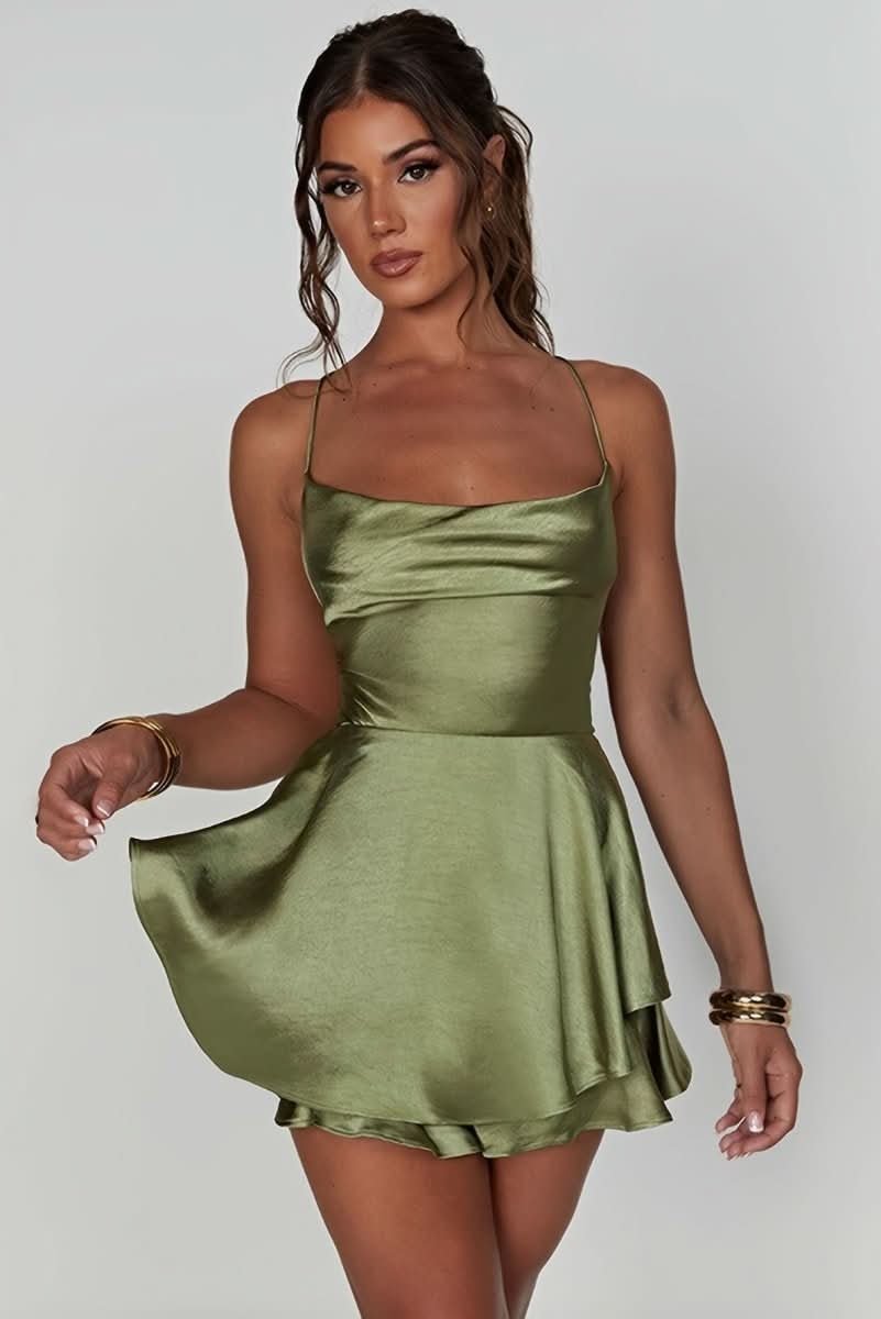 Women's Satin Party Mini Dress - Matcha
