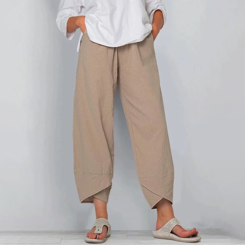 Women's Wide-Leg Cropped Trousers - Khaki