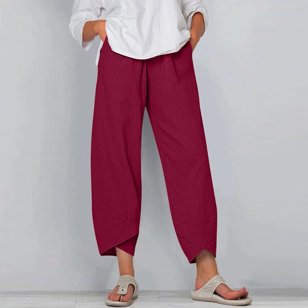 Women's Wide-Leg Cropped Trousers - Red