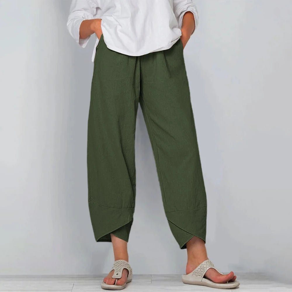 Women's Wide-Leg Cropped Trousers - Green