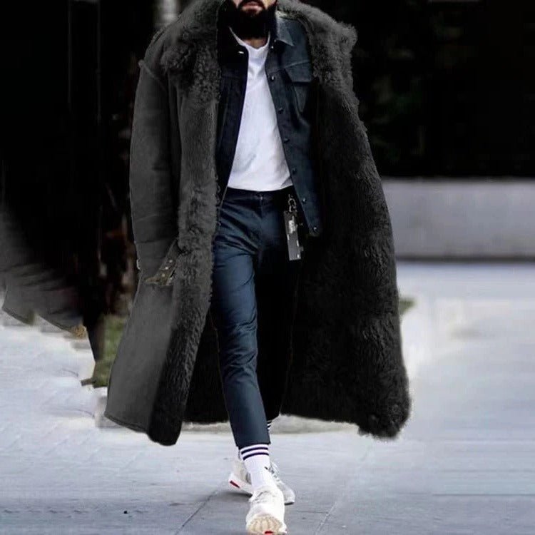 Men's Oversized Faux Fur Winter Coat - Black