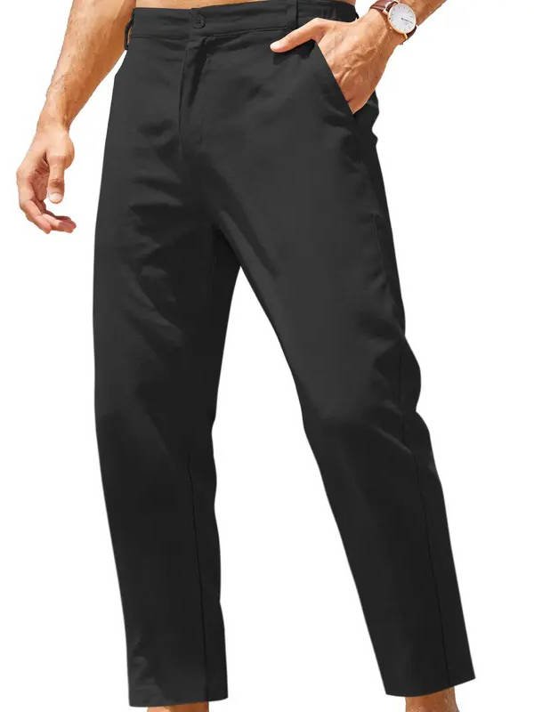 Men's Cotton-Linen Cropped Chinos - Black