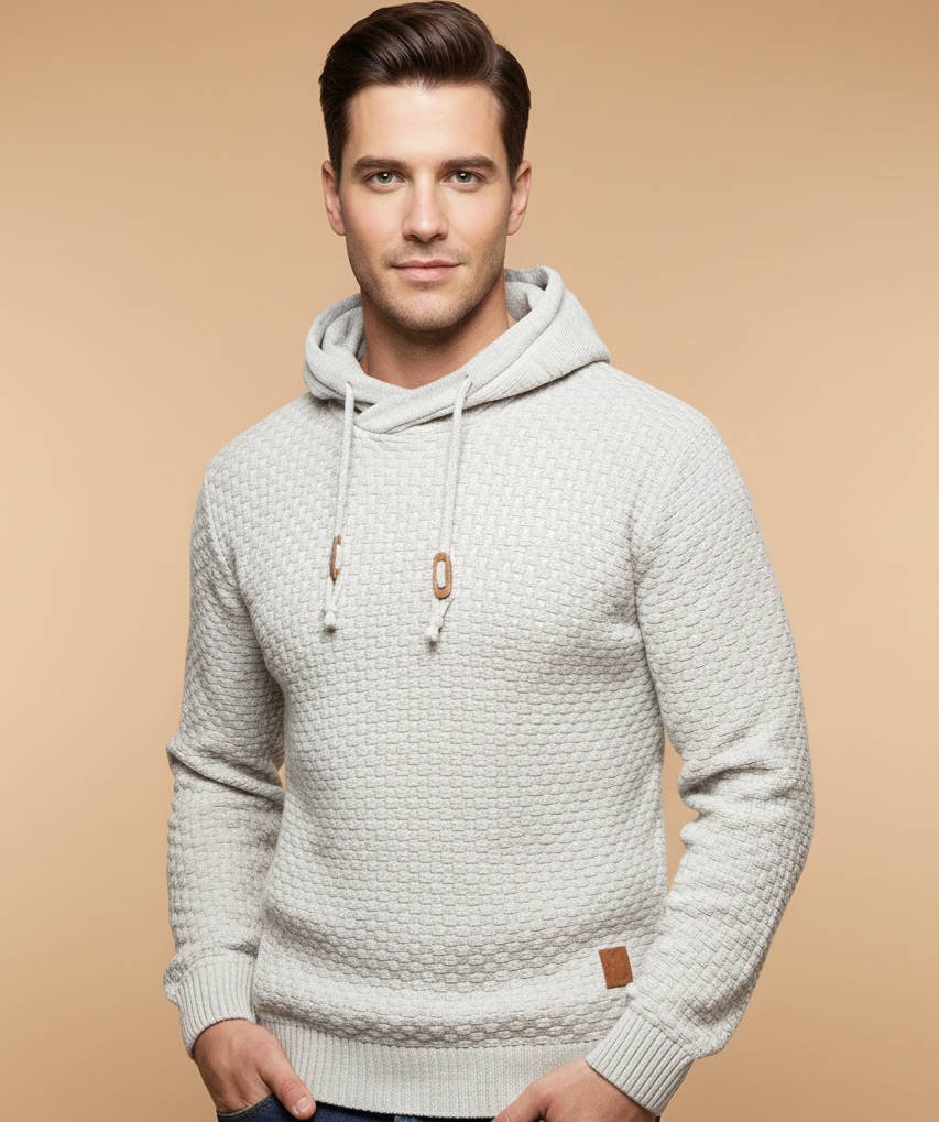 Men's Knit Hooded Jumper - White