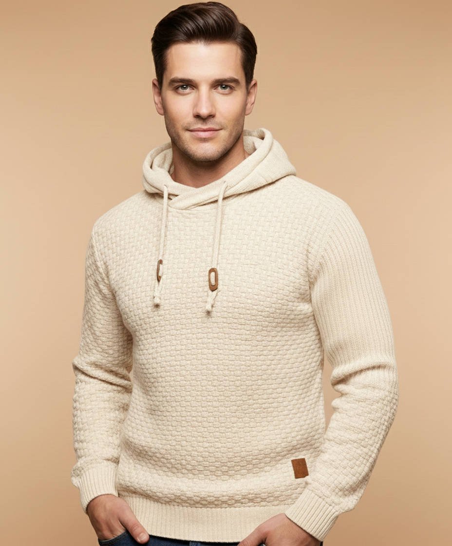 Men's Knit Hooded Jumper - Khaki