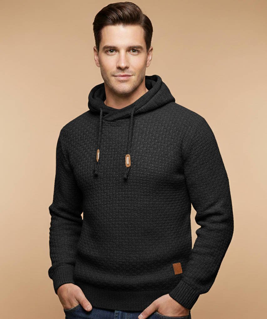 Men's Knit Hooded Jumper - Black